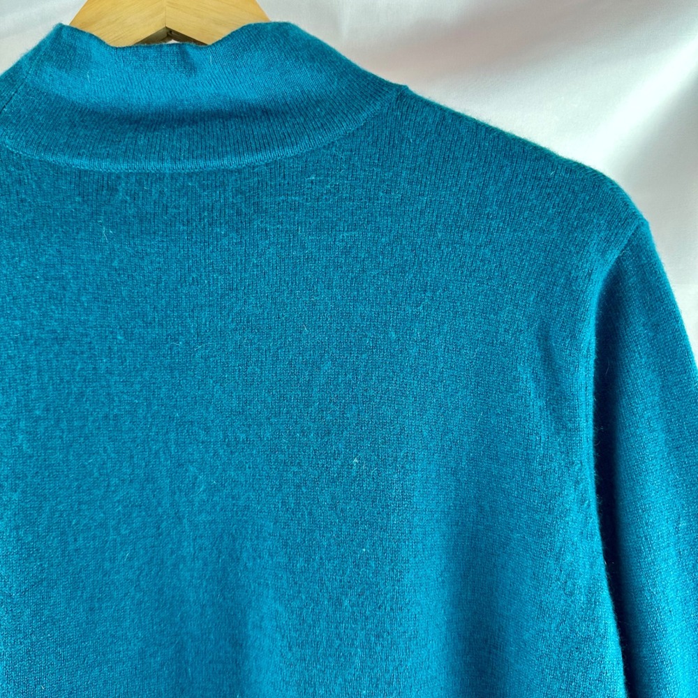 100% Cashmere Sweater XL Petite 18 20 Teal Blue Mock Neck Soft Knit Lands' End - Picture 9 of 17